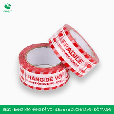 BK3D - Băng keo HÀNG DỄ VỠ màu đỏ trắng khổ 4.8 cm - Băng dính niêm phong - 1 cuộn
