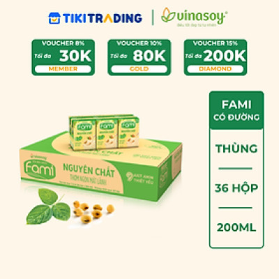 Thùng Sữa đậu nành Vinasoy Fami nguyên chất (200ml x 36 Hộp)