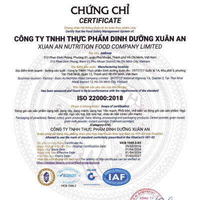 Ngũ Cốc Yến Mạch Hạnh Nhân Hạt Chia Xuân An [ít đường] Túi 400G {25g*16 gói}(Tặng Kèm 1 Túi Yến Mạch 150G)