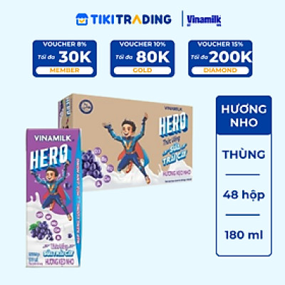 Thùng 48 hộp thức uống sữa trái cây vị kẹo nho Vinamilk Hero 180ml