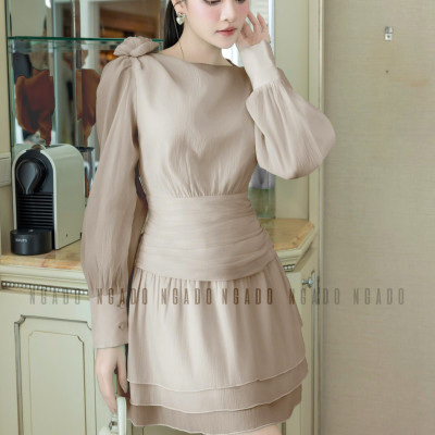 Đầm nude voan đính hoa NGADO , đầm voan , đầm kiểu Nữ