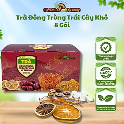 Trà Đông Trùng Trái Cây Khô Lý Tưởng 120g, Hộp Trà Gồm 8 Gói Nhỏ,Sản Phẩm Đạt Chứng Nhận OCOP 3 Sao Của Thành Phố Hà Nội