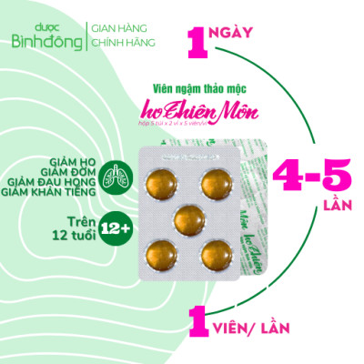 Viên ngậm thảo mộc ho Thiên Môn Dược Bình Đông dạng vỉ - Hỗ trợ giảm ho, giảm đau rát họng