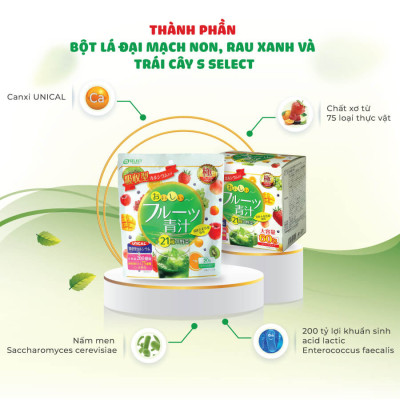 Bột lá đại mạch non, rau xanh và trái cây S Select Nhật Bản ( hộp 60 gói)