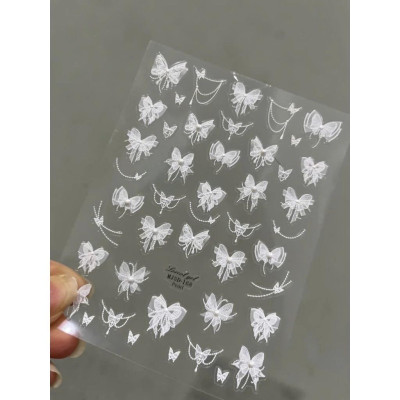 Sticker 5D Ren Nơ Đính Ngọc Hình Cánh Bướm CA6896 Nơ Ren Nổi Đính Đá Trắng Tinh Khôi