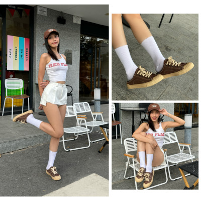 Giày Sục Đạp Gót Mules Vải Sneaker Unisex Tăng Chiều Cao 4cm DINCOX E10 CHOCO MILK