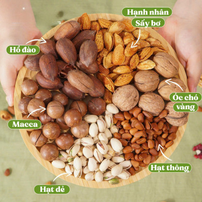 Mixed nuts 6 loại hạt dinh dưỡng Macca, Óc Chó, Hạnh Nhân, Hạt Hồ Đào, Hat Dẻ Cười, Hạt Thông (hũ 500gr)