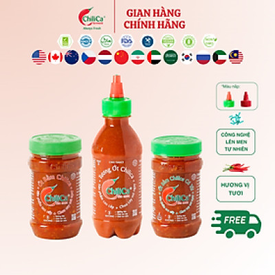 Combo 3 sản phẩm của Chilica gồm:  Tương Ớt Chilica 255g; Ớt Bằm Chilica 212g; Ớt Bằm Chilica Có Tỏi 212g  