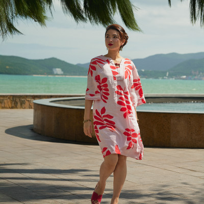 Đầm Suông Linen Thêu Phúc DRE233 thời trang thiết kế Hity