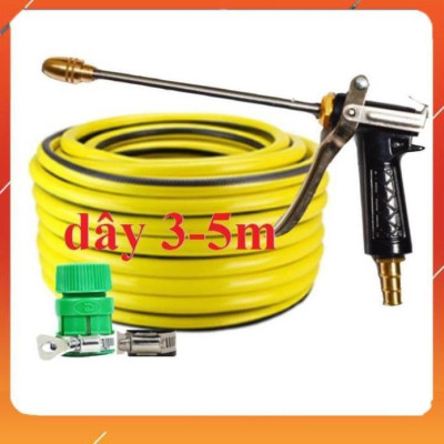 Vòi Xịt️Evoucher Bộ dây vòi xịt nước rửa xe, tưới cây , tăng áp 3 lần, loại 3m, 5m 206318E đầu đồng, đai, nối, d.vàng