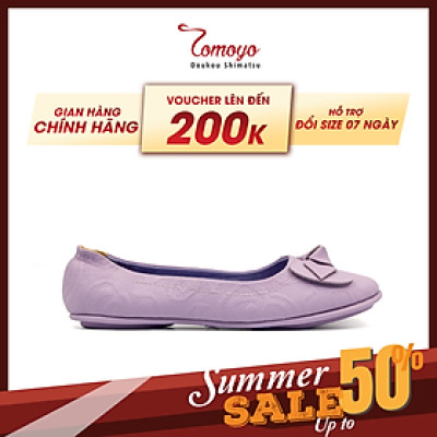 Giày Nữ Búp Bê Đính Nơ Tomoyo Da Micro Fiber Khắc Hoạ Tiết Laser TMW31105