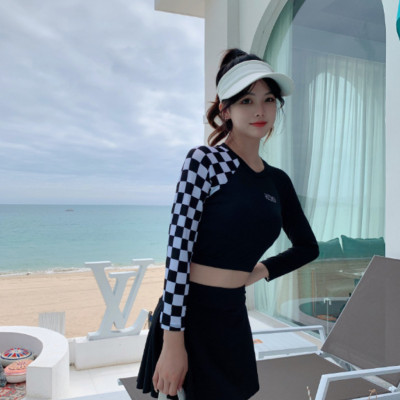 Bộ đồ bơi bikini kín đáo nữ hai mảnh đi tắm biển áo dài tay kèm váy - B34