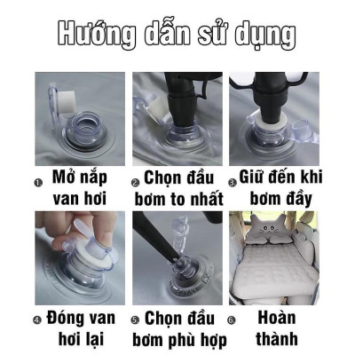 Đệm hơi ô tô, Nệm hơi ô tô cao cấp hình chú mèo - Giường nệm hơi xe ô tô 5 7 chỗ cho SUV (TẶNG KÈM BƠM ĐIỆN VÀ 2 GỐI)