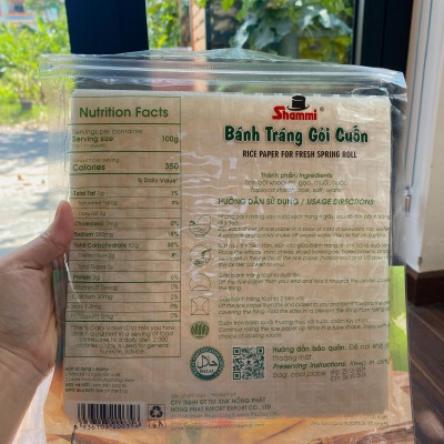 [LOẠI VUÔNG] Bánh tráng gỏi cuốn Shammi vuông size 22cm túi 400g (Bánh tráng xuất khẩu có túi zip)