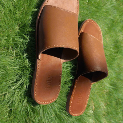 Dép Lê Quai Ngang Da Bò FTW001BROWN thời trang thiết kế Hity