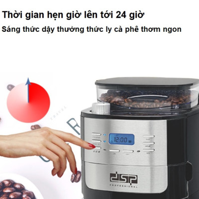 Máy pha cà phê tự động 2 trong 1 kiêm xay hạt cà phê DSP KA3055 - Công suất 1000W - HÀNG NHẬP KHẨU