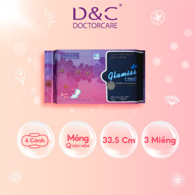 Băng vệ sinh ban đêm Glamiss Cool thảo dược 33.8cm siêu thấm hút, BVS chống tràn cho cả đêm dài