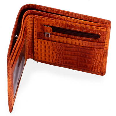 HJ2147 -Bóp nam Huy Hoàng nguyên con vân cá sấu màu vàng