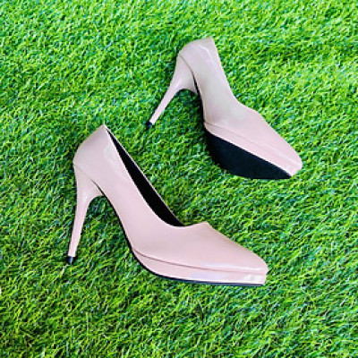 Giày cao gót nhọn 10cm Trường Hải da bóng 2 màu đen, hồng phấn GCG135