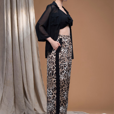 Quần beo lụa cát form suông đắp chiffon dọc LM112431 [BST Da Beo]