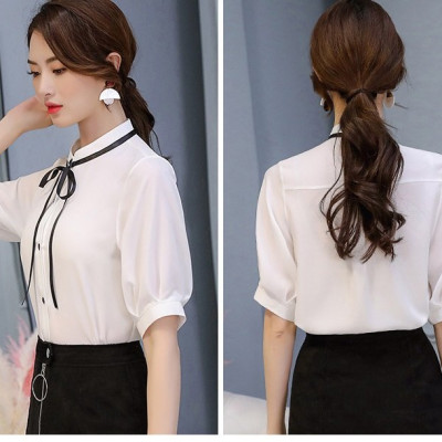 Áo sơ mi nữ kiểu cổ thắt nơ trẻ trung, chất đẹp tay áo lỡ phong cách thanh lịch Mã 45
