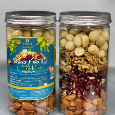 Hạt mix 4 loại hạt dinh dưỡng ( Hạt macca, óc chó vàng, óc chó đỏ, hạnh nhân )