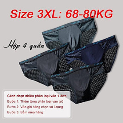 Hộp 4 quần lót nam thông hơi - quần sịp nam tam giác đùi - có size lớn MLQ01