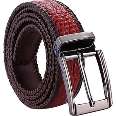 Thắt Lưng Nam Da Cá Sấu Đan Viền Đầu Kim Huy Hoàng HT4278 - Nâu Đỏ