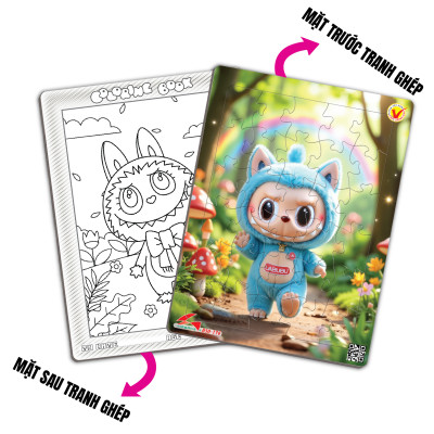 Xếp hình A4 -30 mảnh ghép Tia Sáng: 030-176 - Labubu trong rừng thẳm tặng tranh tô màu
