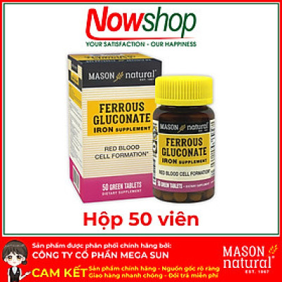 Ferrous Gluconate Mason Natural Hộp 100 viên bổ sung sắt hữu cơ dễ hấp thu không gây nóng táo bón