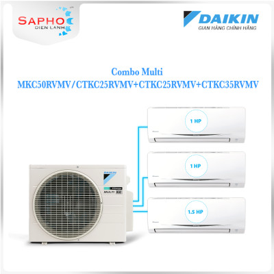 [Free Lắp HCM] Hệ Thống Máy Lạnh Multi S Daikin Inverter Combo MKC50RVMV/CTKC25RVMV+CTKC25RVMV+CTKC35RVMV Gas R32 Treo Tường 1 Chiều Lạnh Hàng Chính Hãng