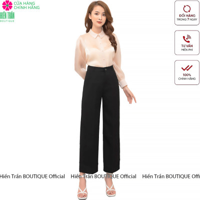 Quần ống rộng Hiền Trần BOUTIQUE lưng cạp cao baggy vải nữ dài suông loe culottes xuông màu đen
