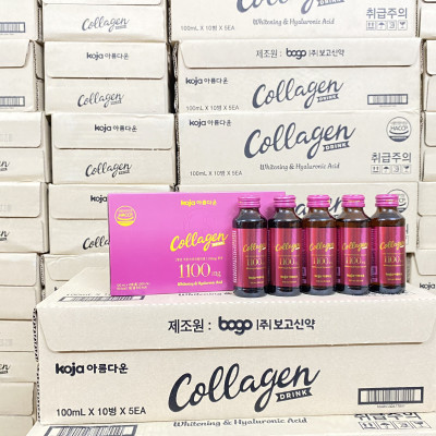 Nước uống bổ sung Collagen Koja Beauty nhập khẩu chính ngạch từ Hàn Quốc 1100mg, hộp 10 lọ x100ml lọ