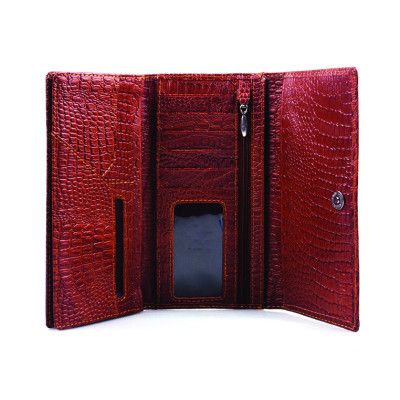  Bóp nữ da thật vân cá sấu Huy Hoàng 3 gấp vân nhỏ màu da, đen, nâu HT3105-06-07