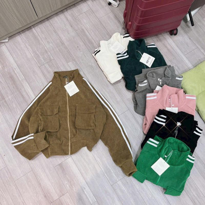 Áo khoát nữ nhung Gân Túi Hộp Cổ Trụ Tay Viền 3 Sọc siêu chất thời trang-A2050