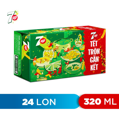 Thùng 24 Lon Nước Ngọt Có Gaz 7Up lon xanh (320ml/lon)