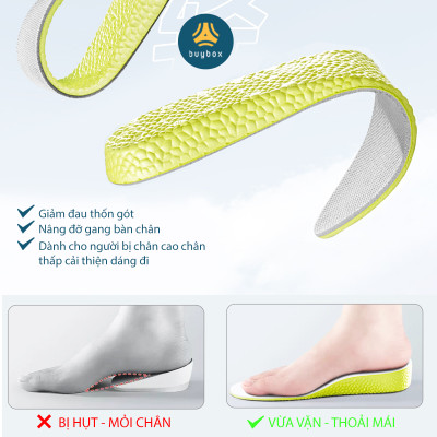 Lót giày tăng chiều cao,  tăng 1.5 cm/ 2.5cm/3.5cm chất liệu PU êm chân, thoáng khí - BuyBox - BBPK367