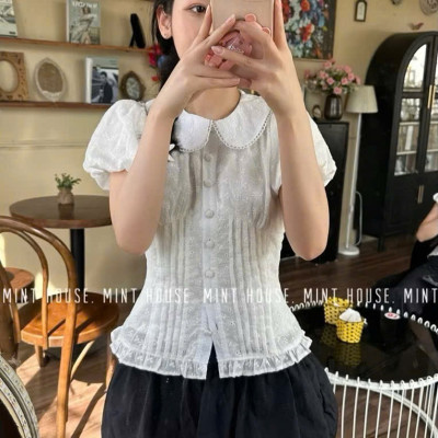 Áo sơ mi ren hoa cổ sen cao cấp-Áo sơ mi kiểu