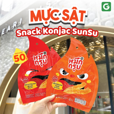 Mực Sật Thái Lan - Snack Konjac SunSu - Cay tê, Giòn Sần Sật, Chuẩn vị Tứ Xuyên - Bịch 6 gói 50g