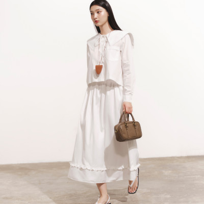 DOTTIE - Chân váy dài phối bèo - Trắng - S0257