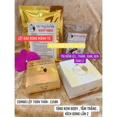 Thay da sinh học Cozy - Nước Lột Cozy 3D Cao Cấp - SET Full Body từ cổ đến chân [Gift] Bột Kích Bong Lần 2, Kem Kích Bong, 1 kem kích trắng 300gr, 1 giữ ẩm