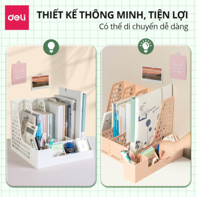 Khay kệ đựng tài liệu Deli 4 ngăn giá kệ đựng sách vở hồ sơ giấy tờ văn phòng màu pastel dễ thương nhỏ gọn tiện lợi