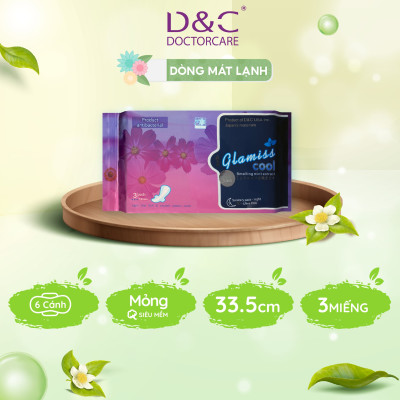 Băng vệ sinh ban đêm Glamiss Cool thảo dược 33.8cm siêu thấm hút, BVS chống tràn cho cả đêm dài