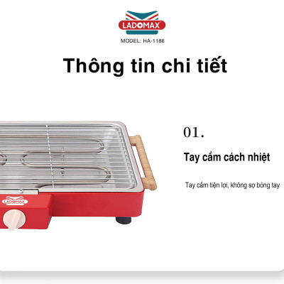 Bếp nướng điện 2 vỉ 1500W Ladomax HA-1186 có vỉ nướng và khay nướng rời để nướng được nhiều loại thức ăn hơn-Hàng chính hãng