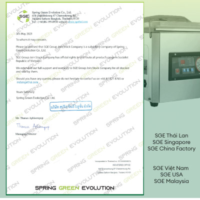 Máy hút chân không công nghiệp kiểu buồng VCC02. Hút bao nhanh, khỏe với buồng hút lớn, dễ sử dụng, tiết kiệm điện. Hàng nhập khẩu chính hãng SGE Thailand