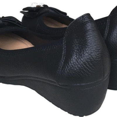 Giày nữ đế xuồng Trường Hải cao 3cm  đính bông chuông da bò thật cao cấp mềm mại đế cao su DX177