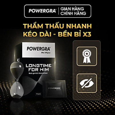 Khăn lau mini đa năng hỗ trợ nam giới Powergra Wet Wipes - Hộp 10 cái