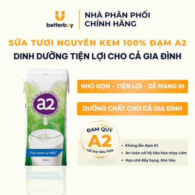 Combo 4 Hộp Sữa Tươi Nguyên Kem Tiệt Trùng a2 Milk - a2 Milk UHT 200ml