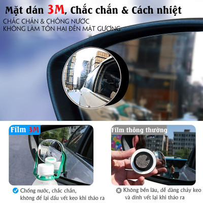 Bộ 2 Gương Cầu Lồi cho xe ô tô, gương cầu lồi cho xe ô tô, Tràn Viền Xoay 360 độ Gắn Cho Kính Gương Chiếu Hậu Tránh Điểm Mù Cho Xe Hơi, Xe Ô tô - Hàng Chính Hãng