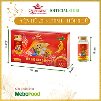 Yến sào chưng sẵn Queennest 25% - vị Nhân Sâm - hũ 150ml - Hộp 6 hũ x 150ml - Hàng Chính Hãng